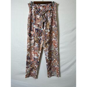 Kancy Kole Women's Paperbag Waist High Rise Paisley Mom Pants, Size L